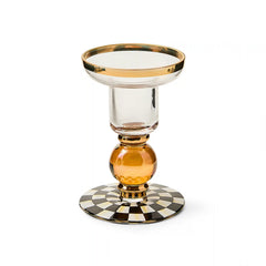 Violet Check Large Glass Candlestick