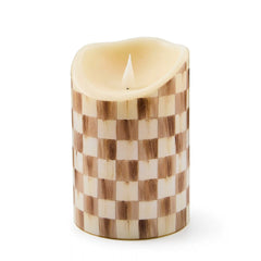 Mocha Check Flameless 7" Pillar Candle