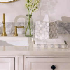 Sterling Check Capiz Vanity Tray
