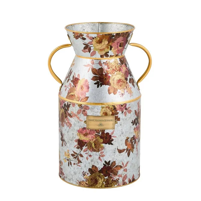 Wild Rose Galvanized Small Milk Can