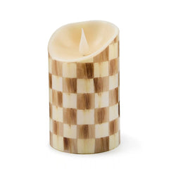 Mocha Check Flameless 9" Pillar Candle